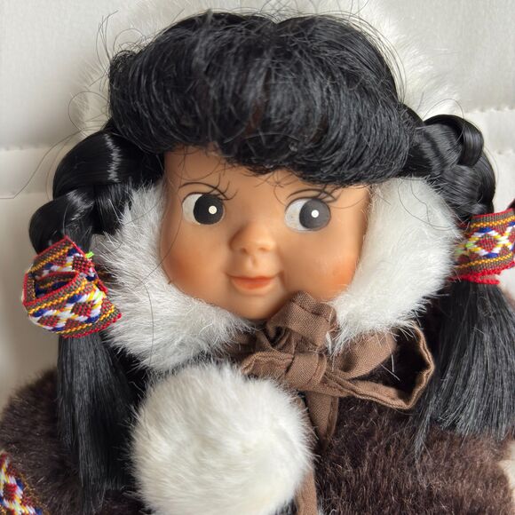 Artic Circle Anchorage Alaska 12" Faux Fur Eskimo Soft Plush Bean Bag Belly Doll - Picture 3 of 5
